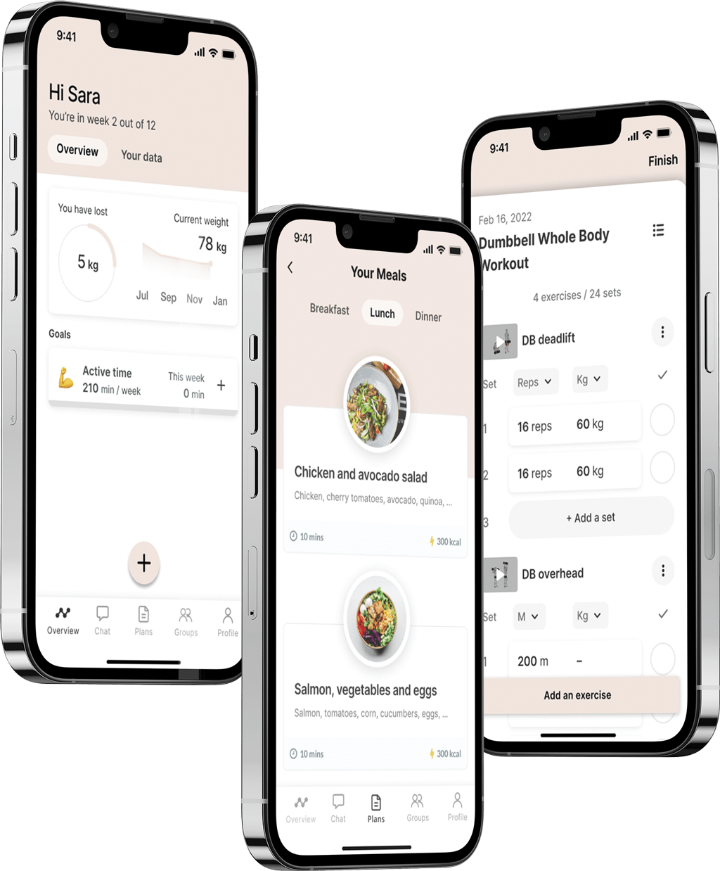 A mockup of the coaching app showcasing the features.